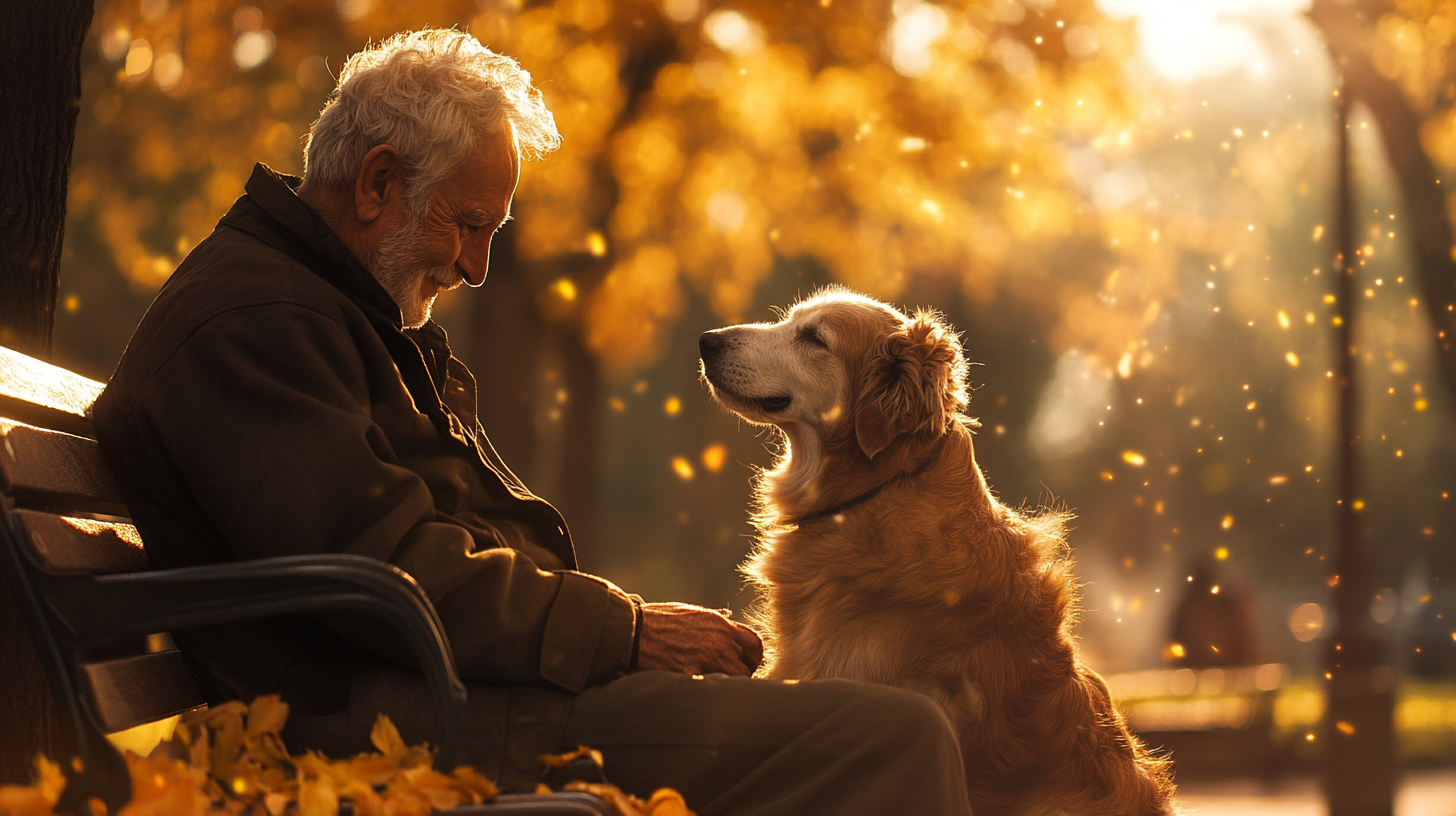 A kind old man with his loyal dog