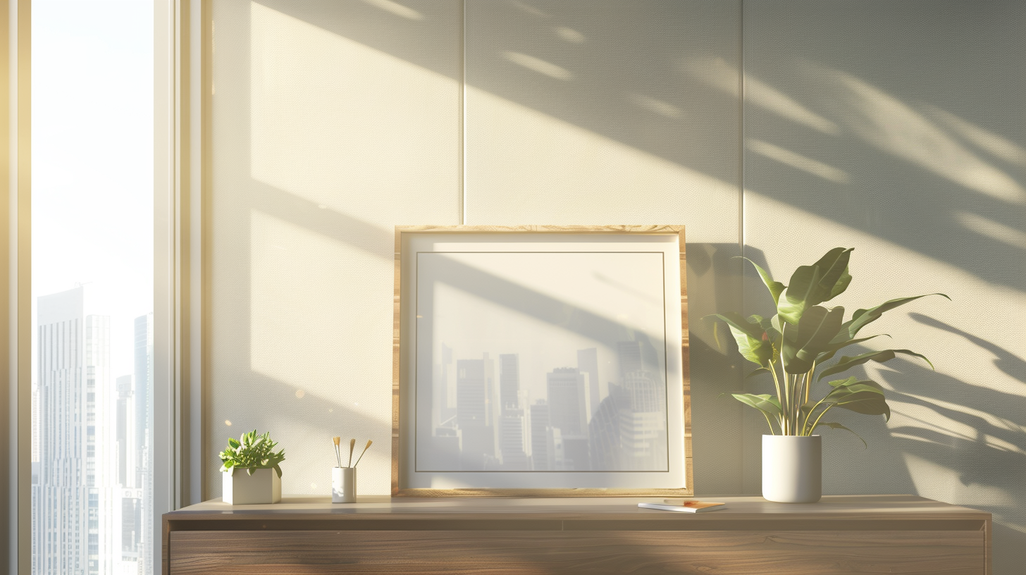 A large photo frame on the dresser