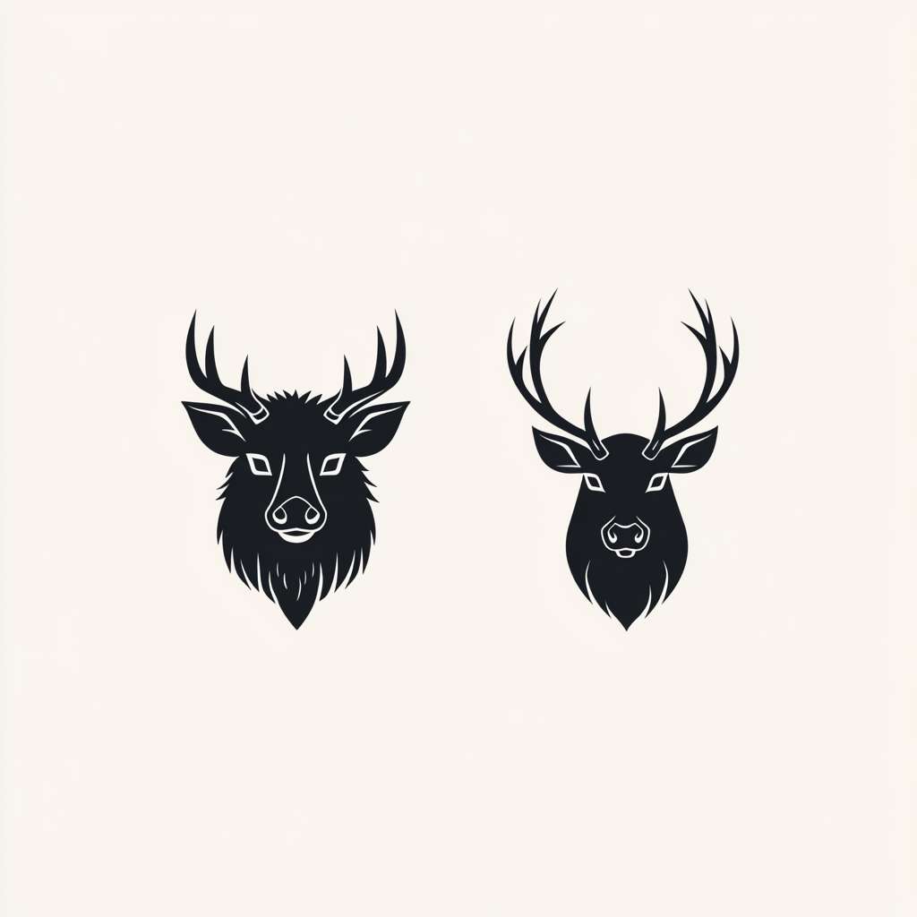 A logo with a boar and deer