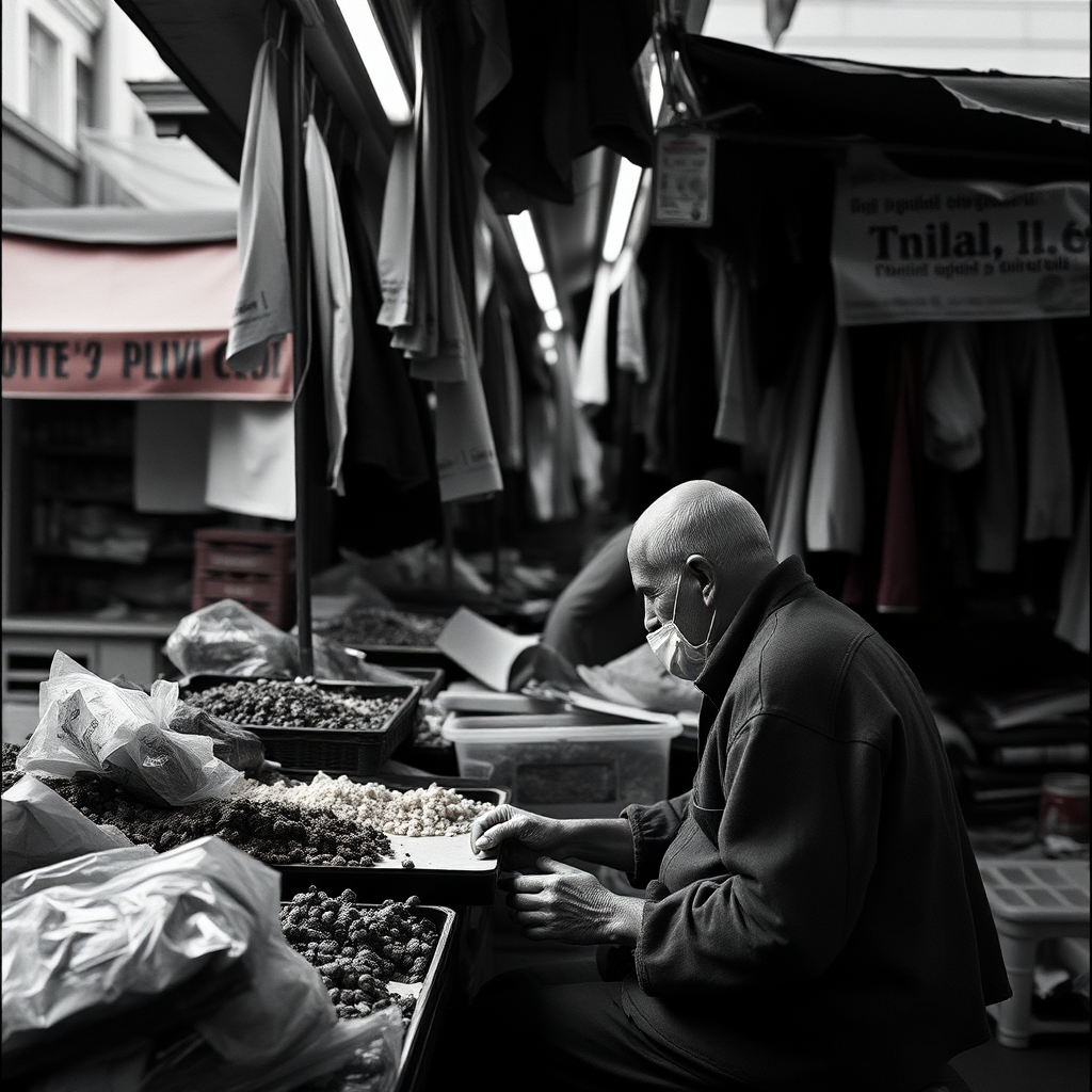 A lone trader sitting on a rock.