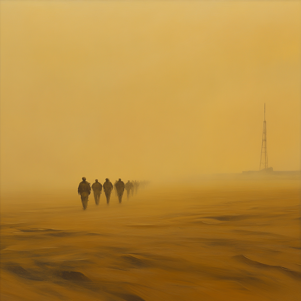 A lonely planet with army in misty formation