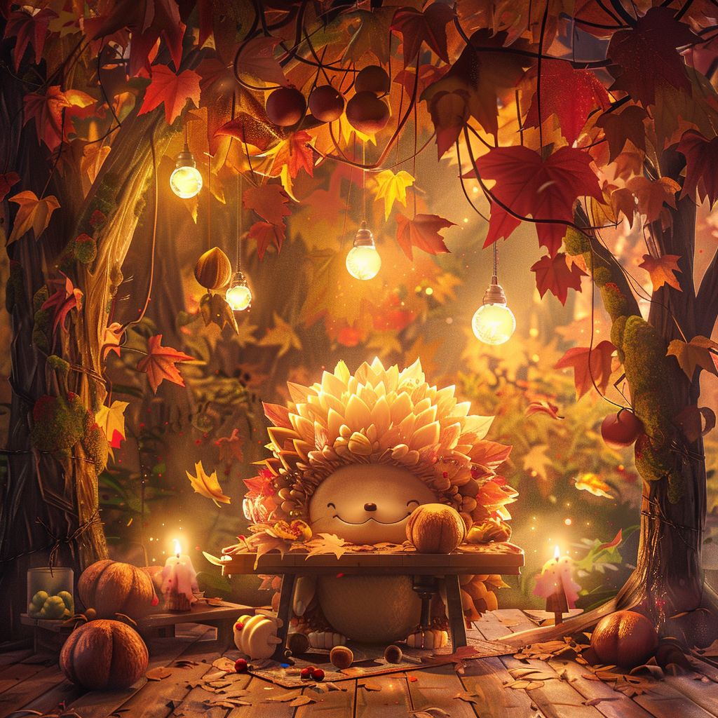 A magical chestnut celebrating autumn festival with friends