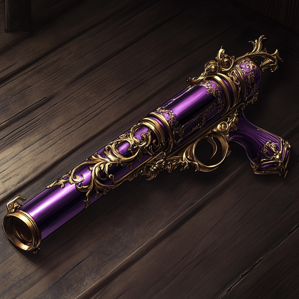 A majestic purple gun with golden glow