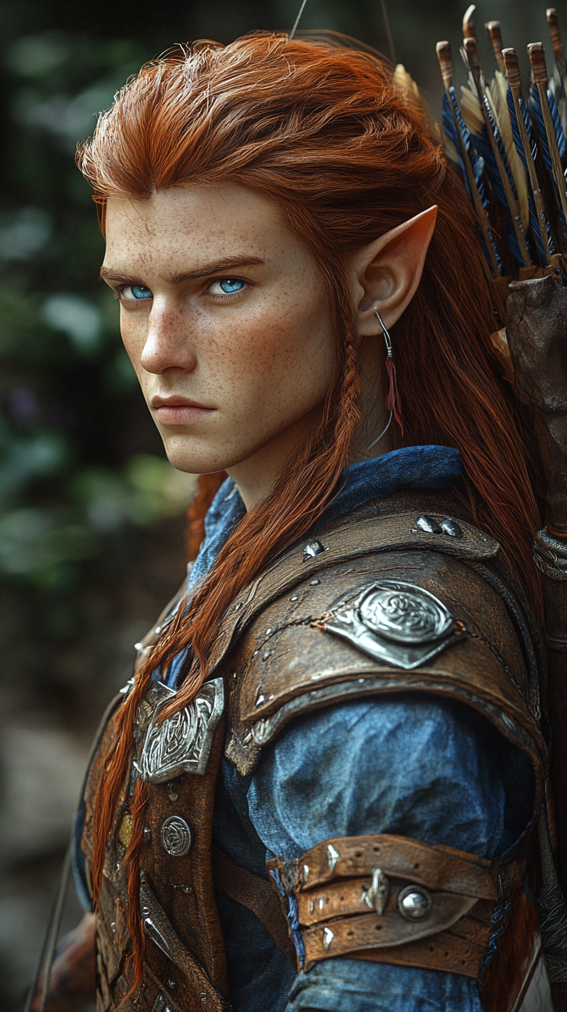 A male elf ranger with long red hair