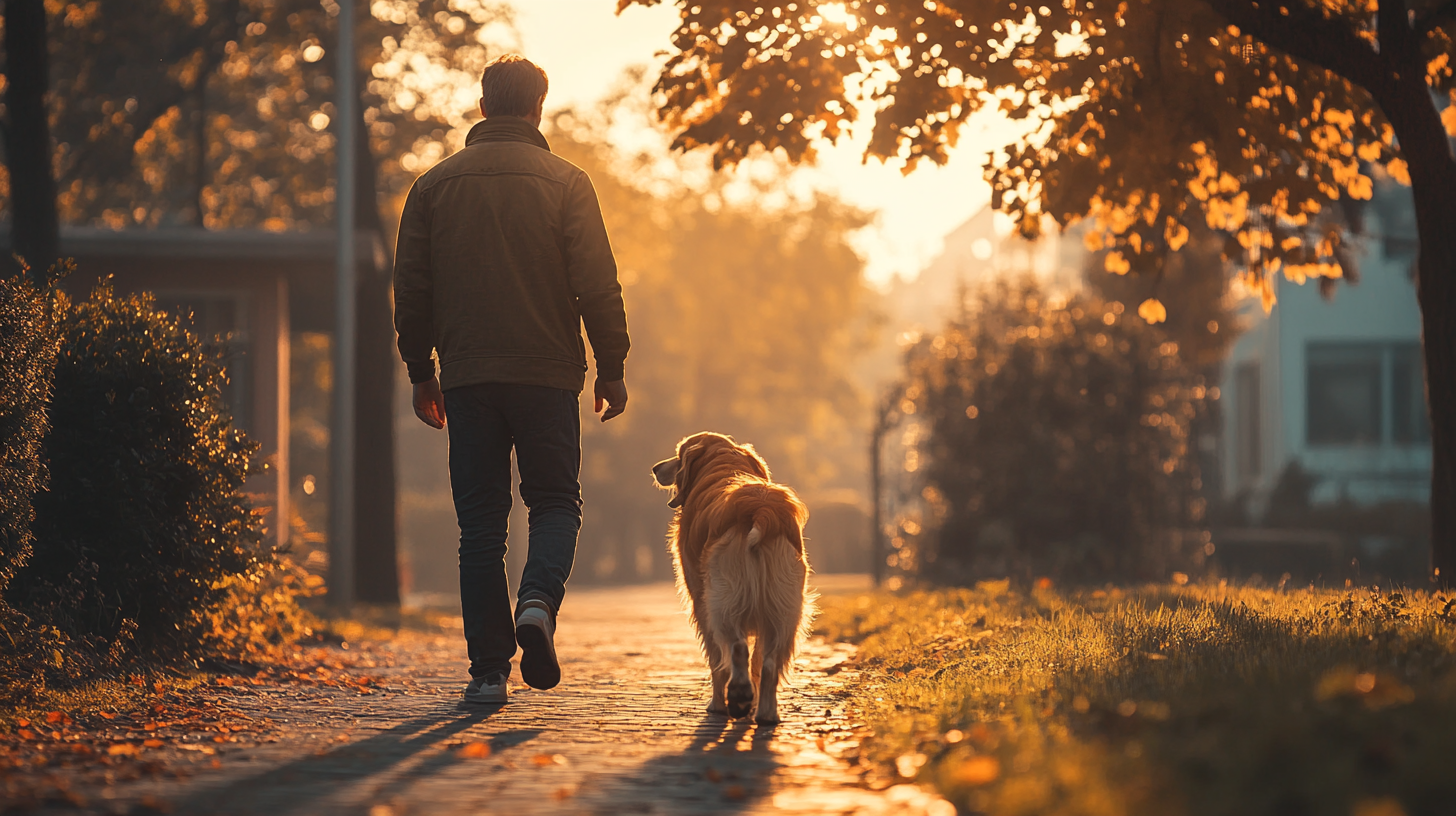 A man and his dog grow old together