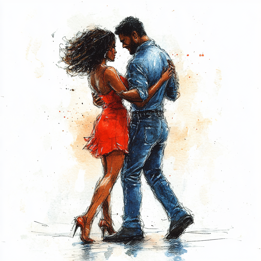 A man and woman dancing romantically in sketch art