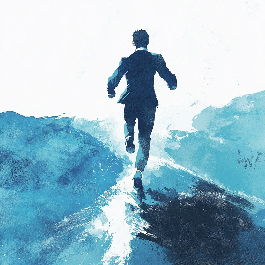 A man in suit running to reach dreams