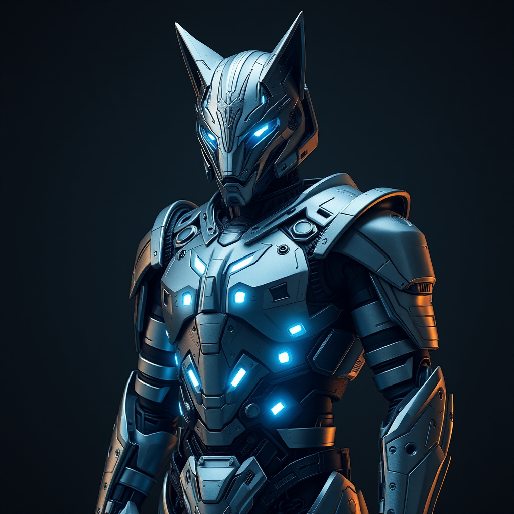 A man wearing robot wolf armor made of steel.