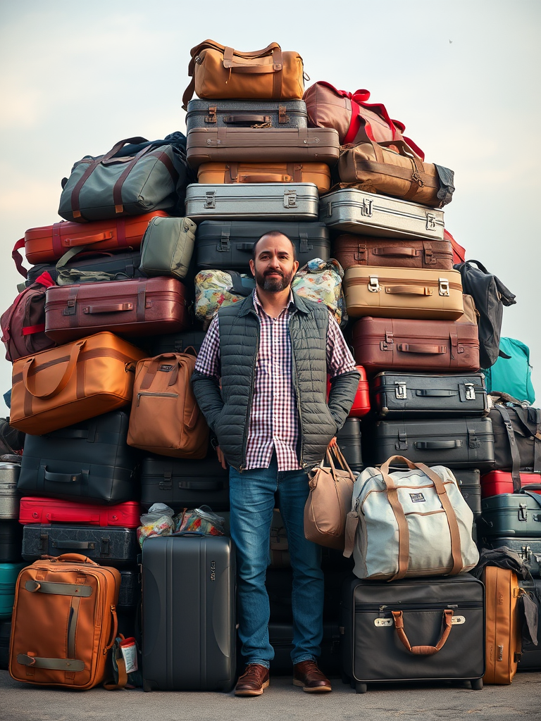 A man with many suitcases and bags.