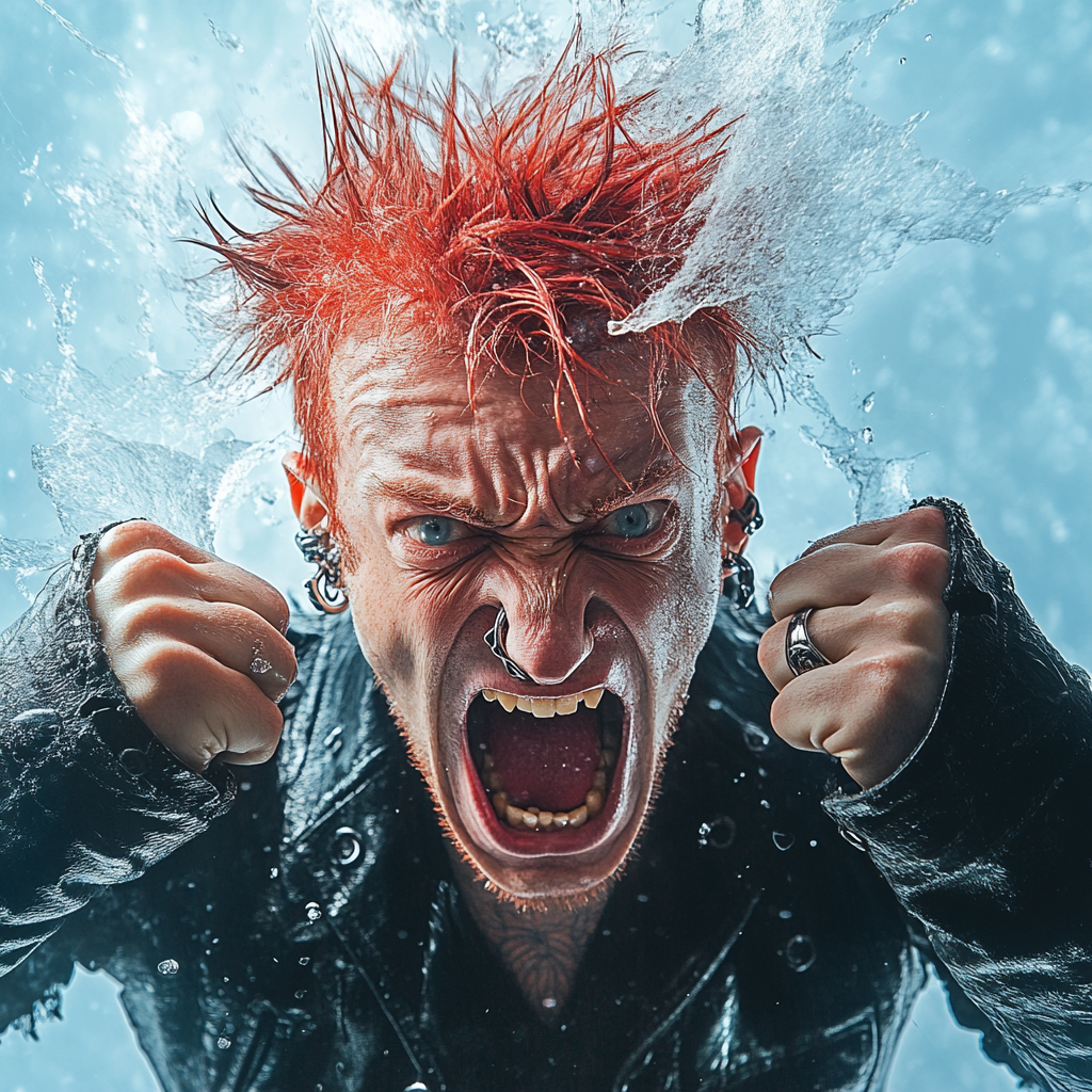 A man with red hair smashing head on ice