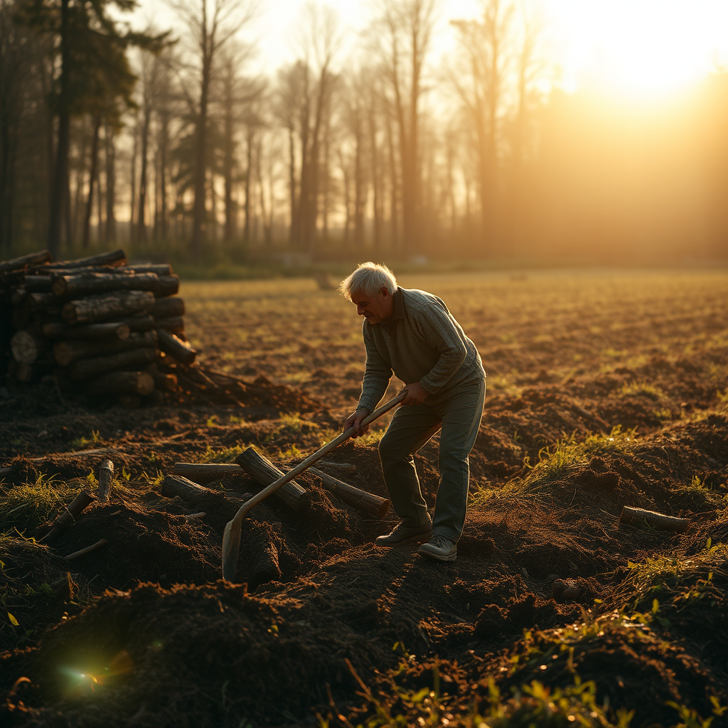 A man working in the sunny field.