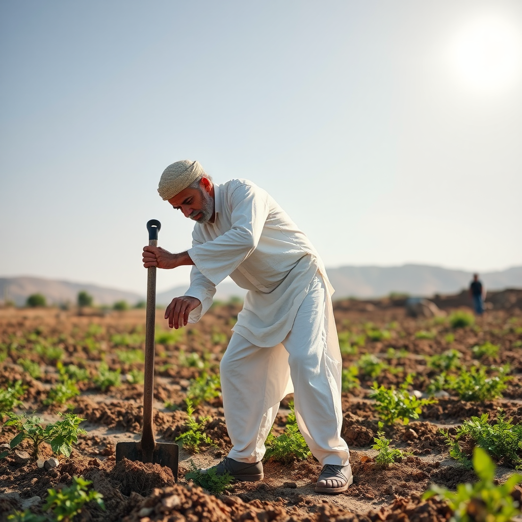 A man working with a shovel in land.