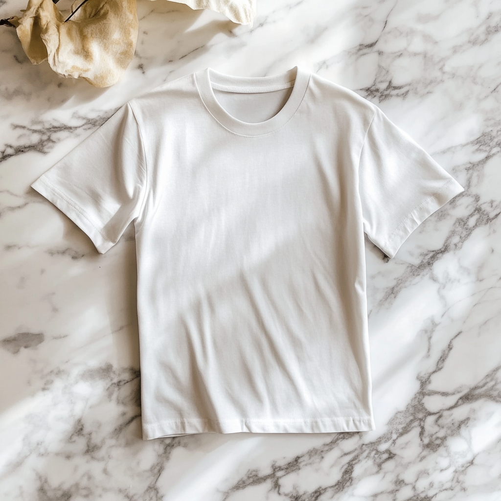 A marble table with t-shirt in soft light