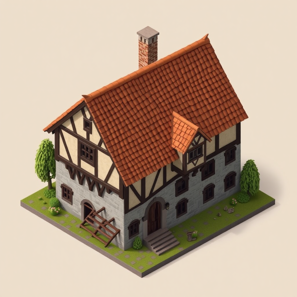 A medieval house in a 3D perspective.