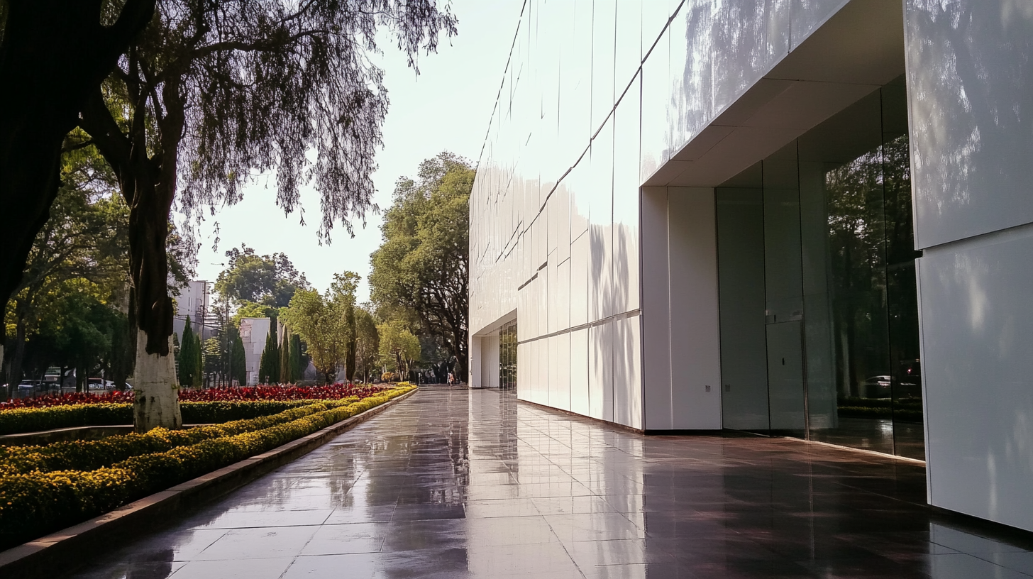 A minimalistic building in Mexico City at dawn