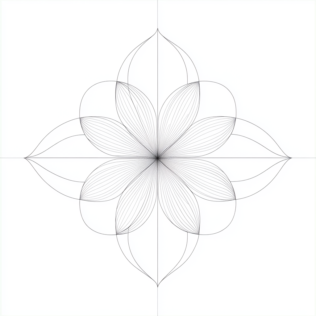 A minimalistic flower with castle-like petals in line-art