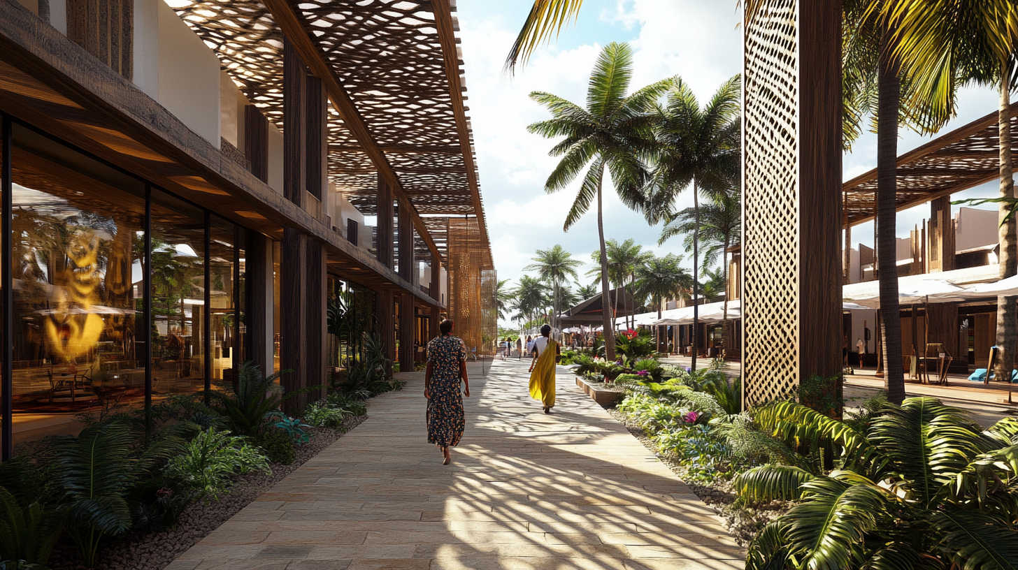 A modern plaza in Zanzibar inspired by trade winds.