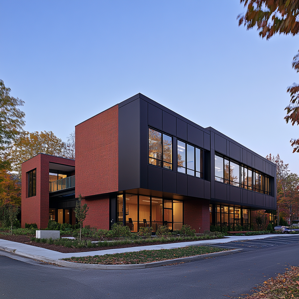 A modern two-story medical building in suburbs