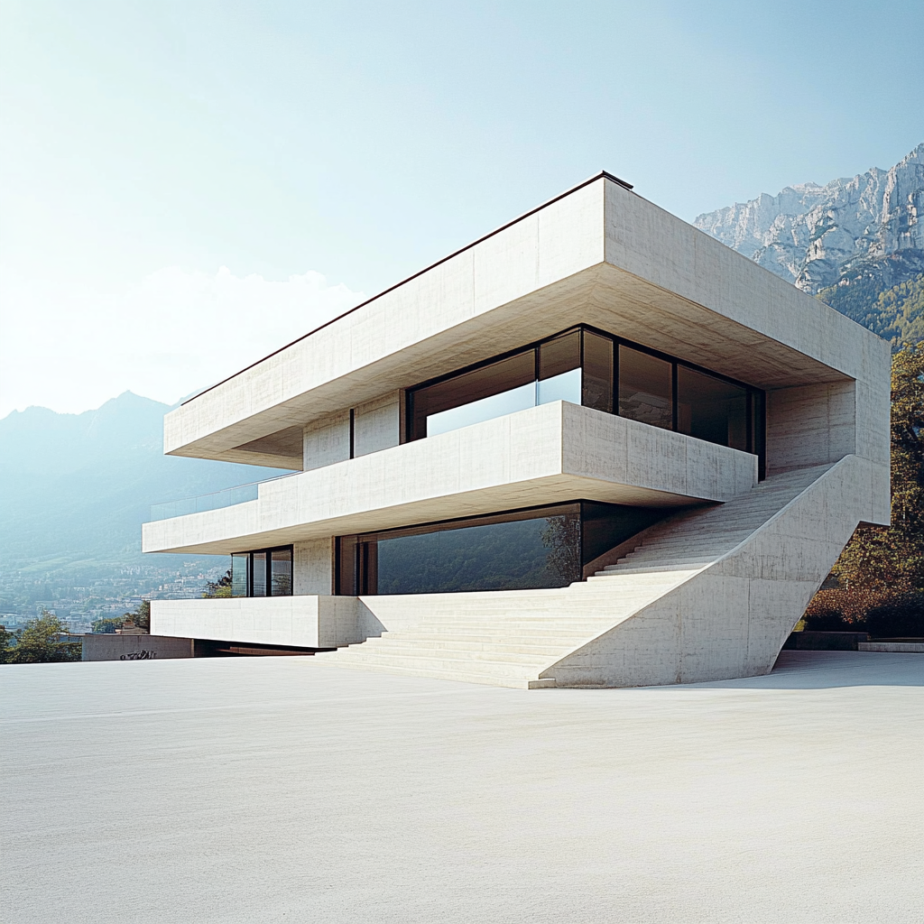 A modern villa with L-shaped balcony in Switzerland