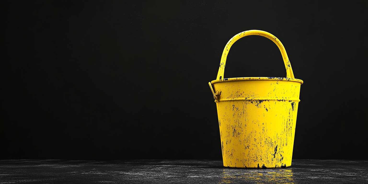 A modern yellow locked bucket on clean black background