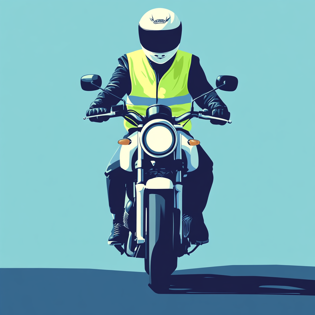 A motorcyclist rides on road in safety gear