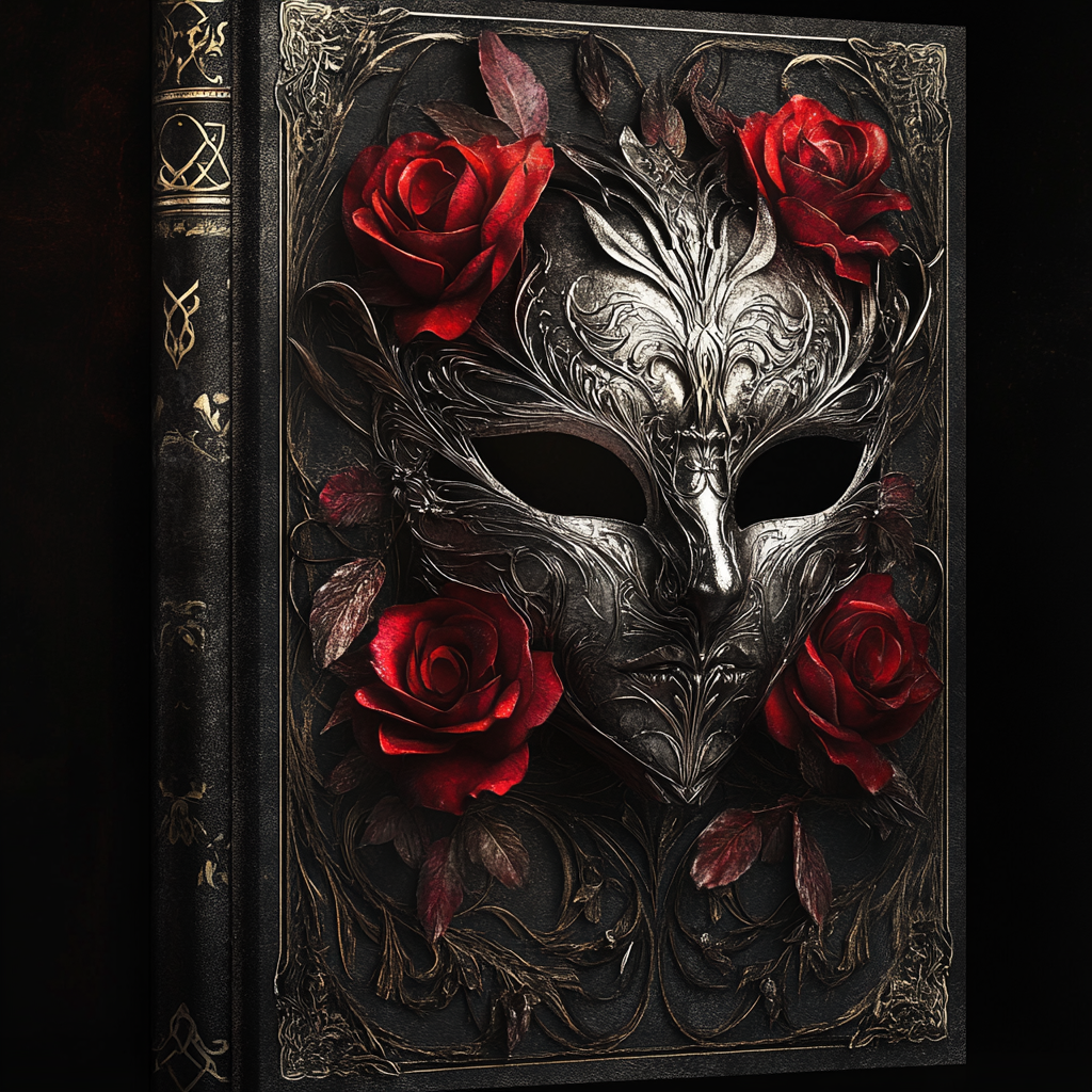 A mysterious book cover with red roses.