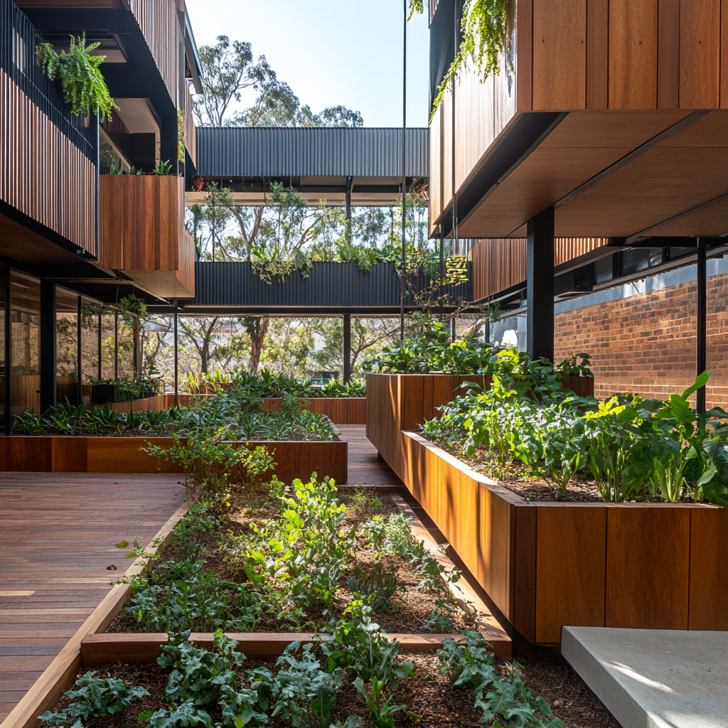 A nature-inspired garden with study area at RMIT