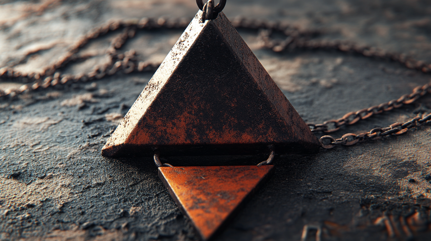 A necklace with two iron triangles.