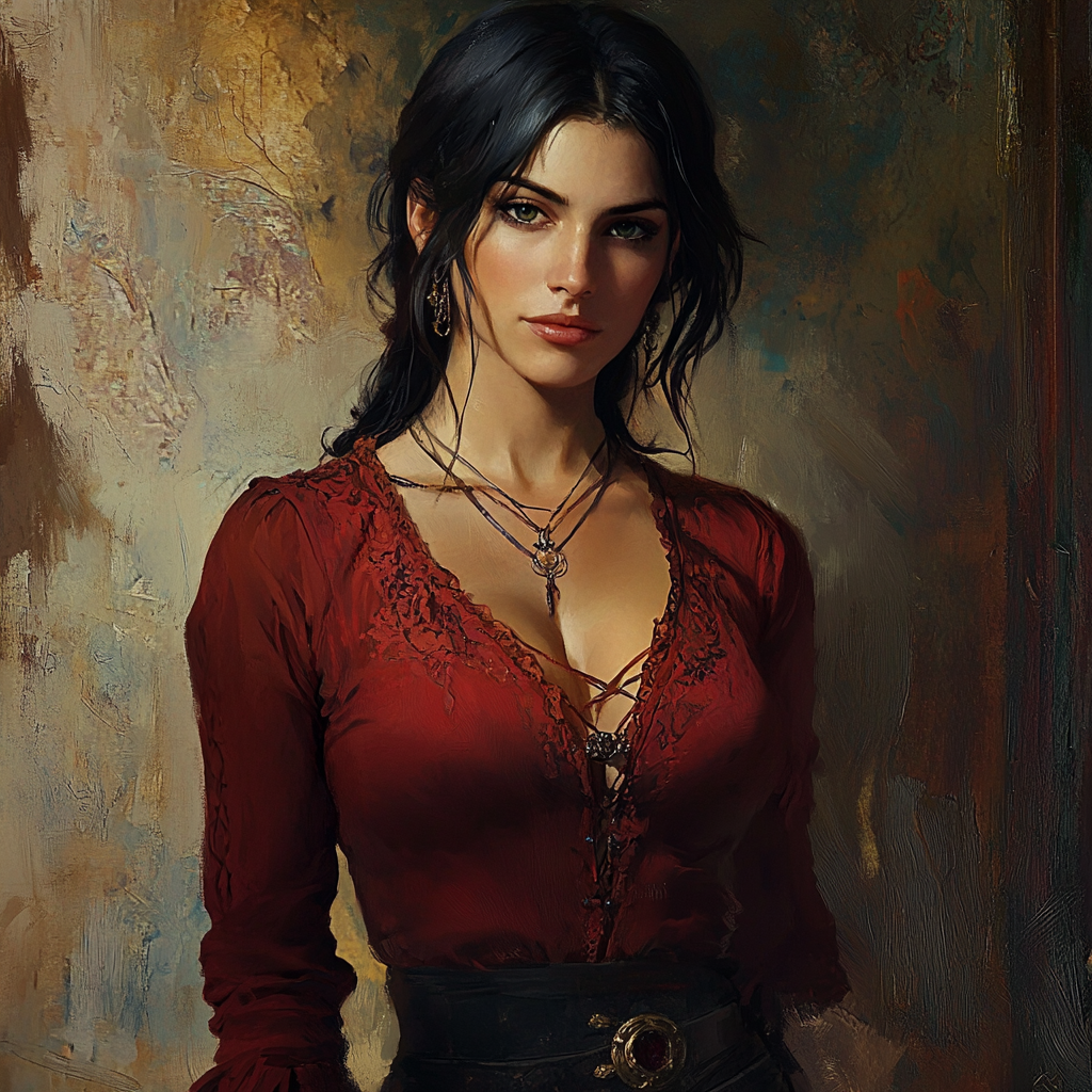 A noble slavic woman in red blouse portrait