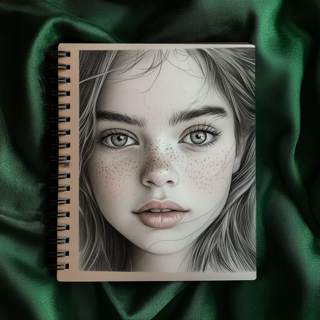 A pencil sketch of a 12-year-old girl