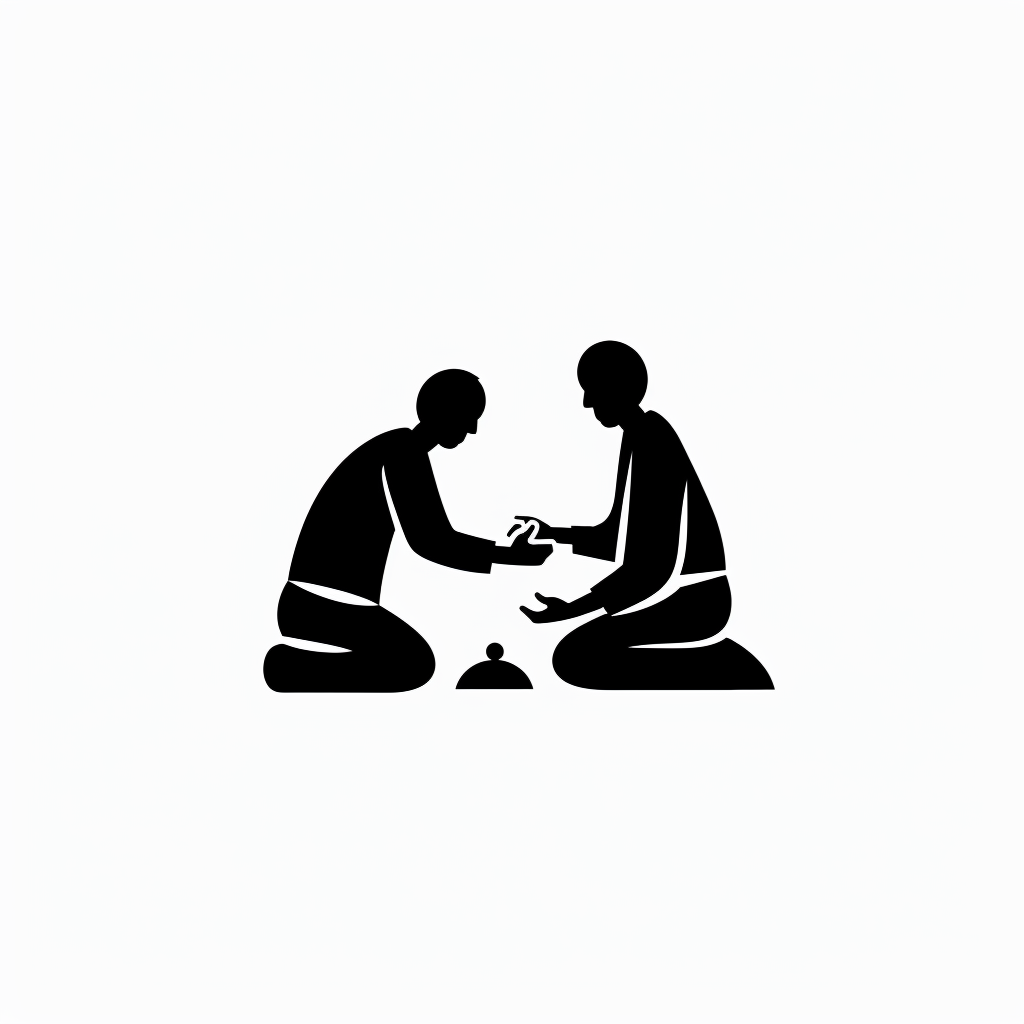 A person helping another in simplistic black-and-white logo