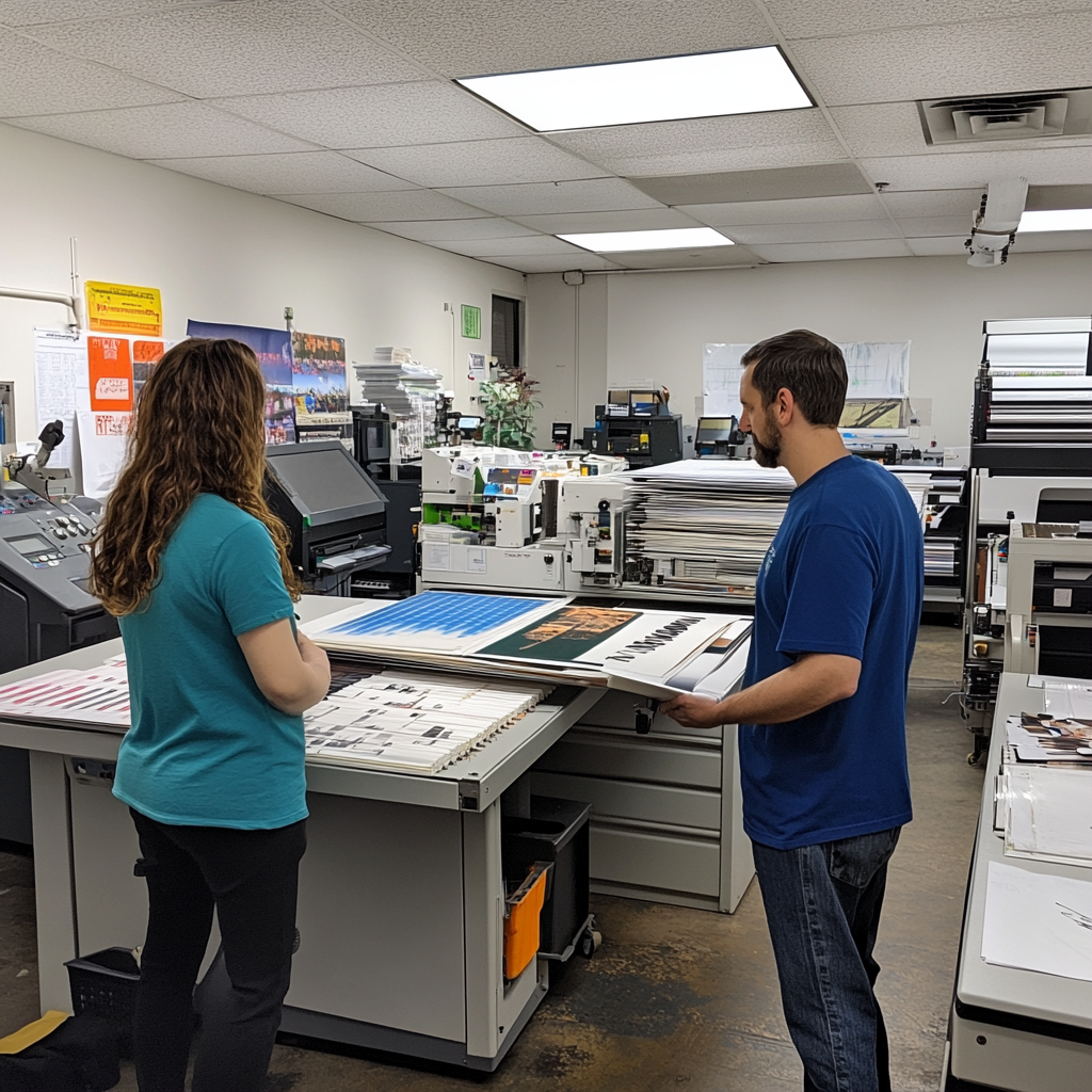 A person shows printing shop to customer