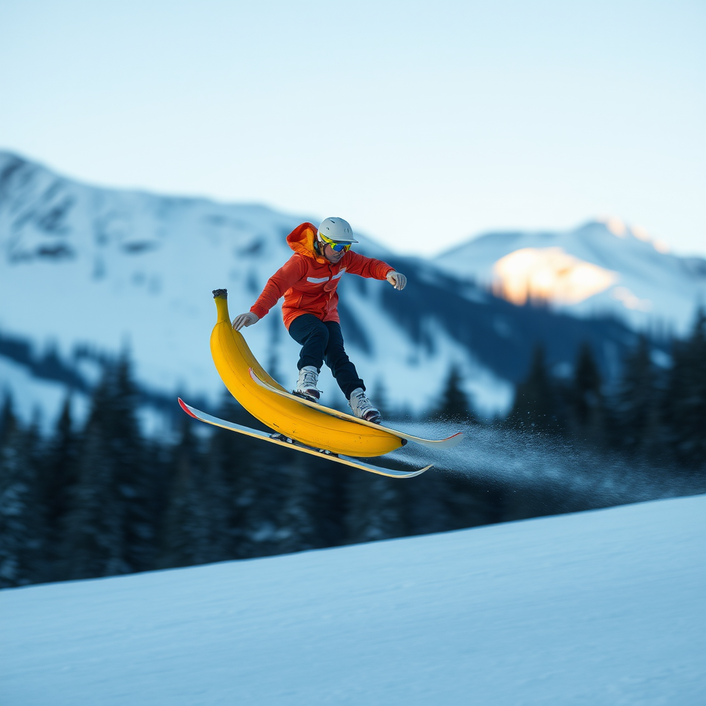 A person skiing on a banana.