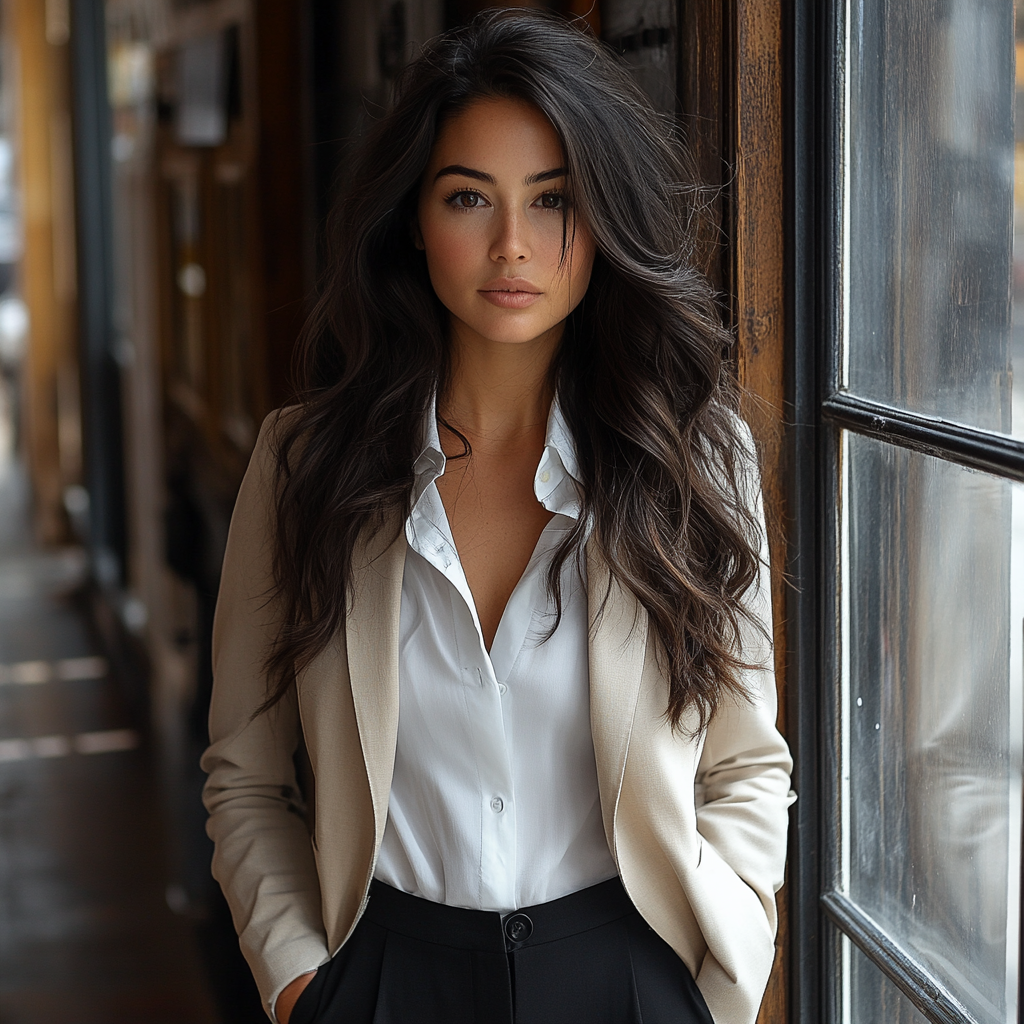 A photo of a woman in stylish clothes