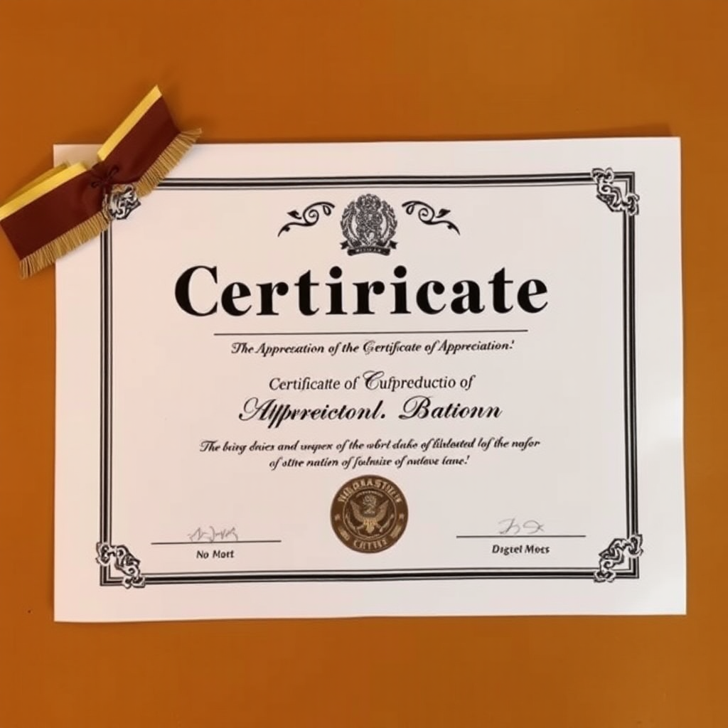 A picture of a certificate of appreciation.