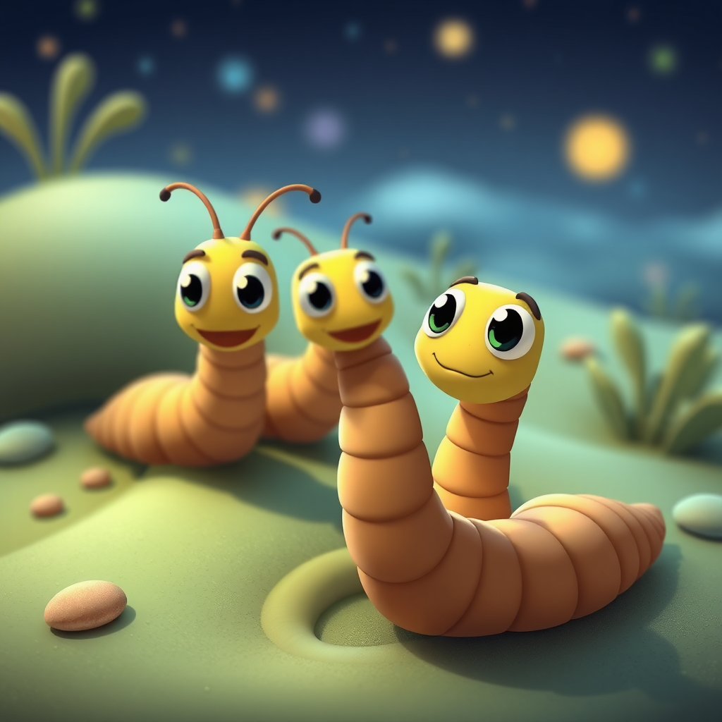 A picture of animated yellow worms.