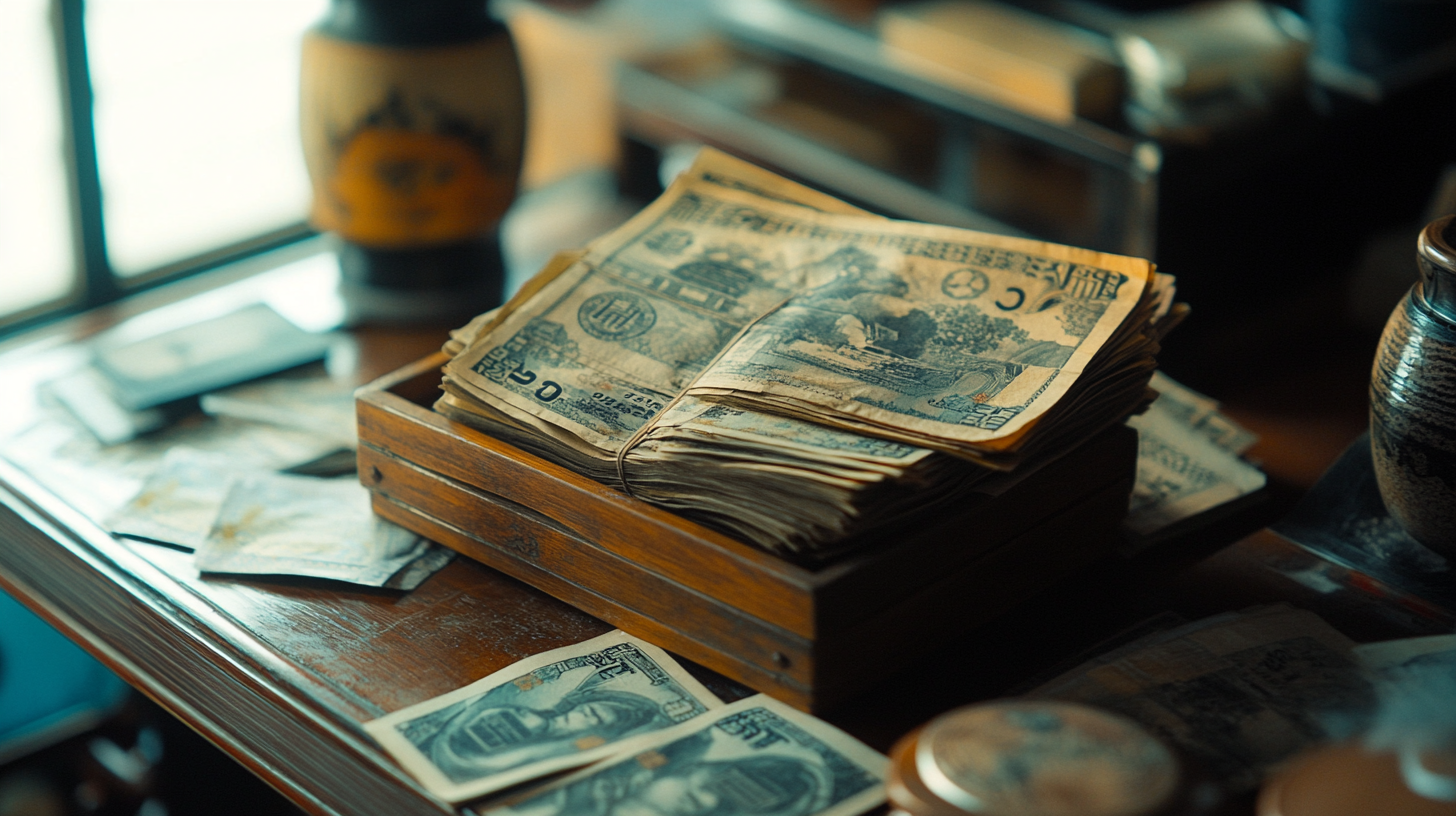 A pile of money in old Japan hotel