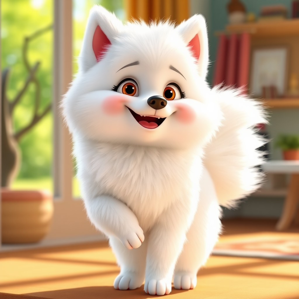 A playful, fluffy American Eskimo dog in Pixar.