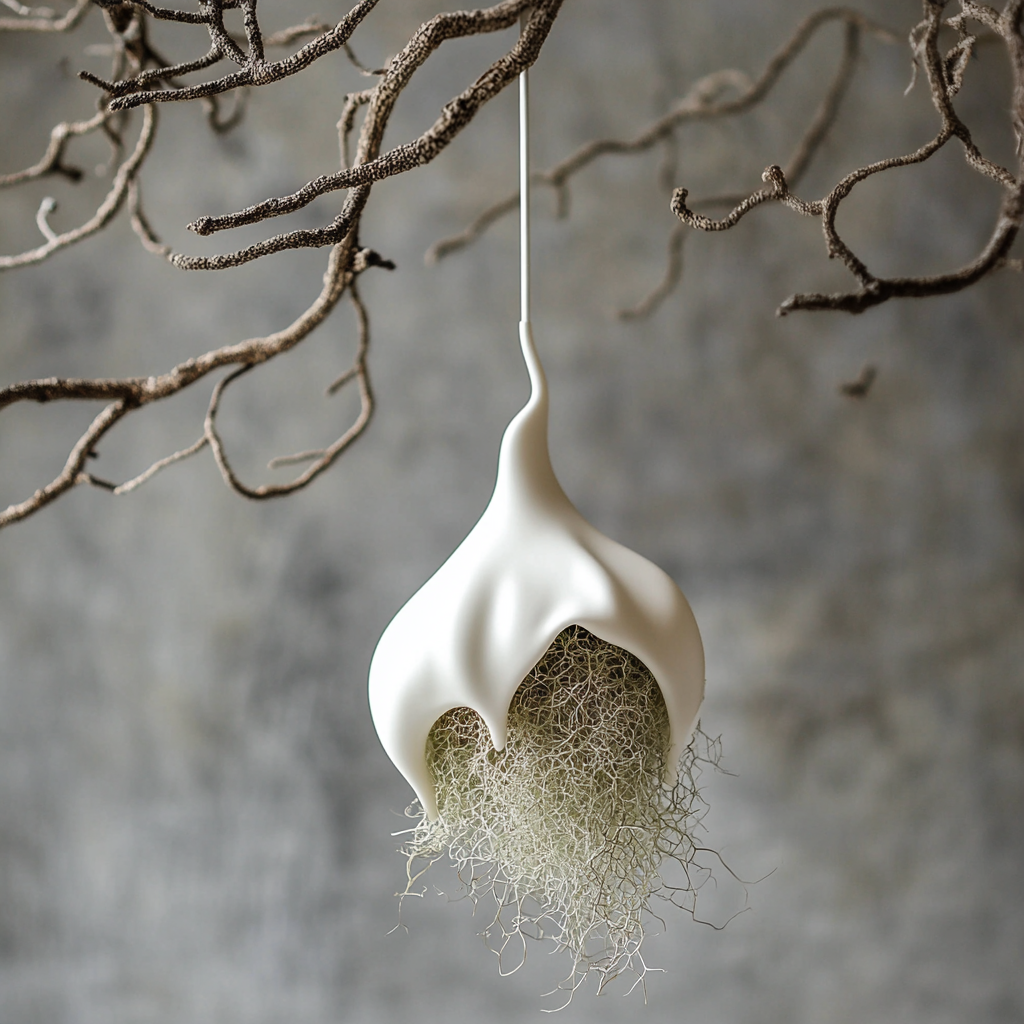 A playful white porcelain ornament for Spanish moss.