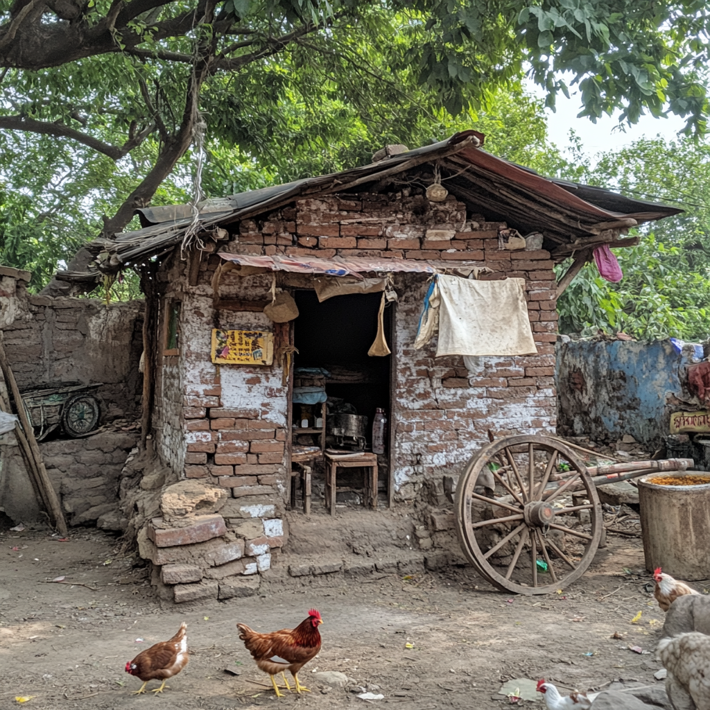 A poor man's hut in 1940s Indian village