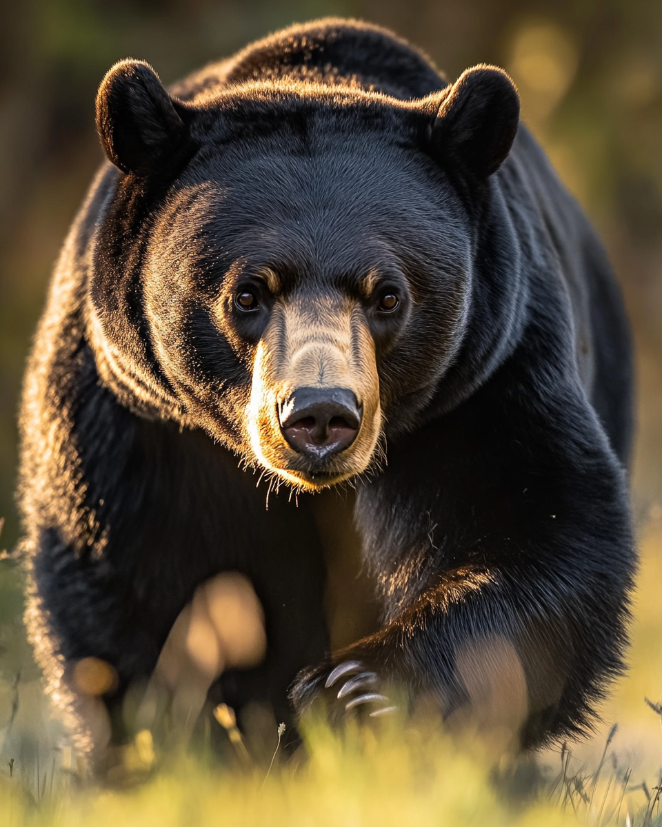 A powerful bear in golden light, photographed beautifully.