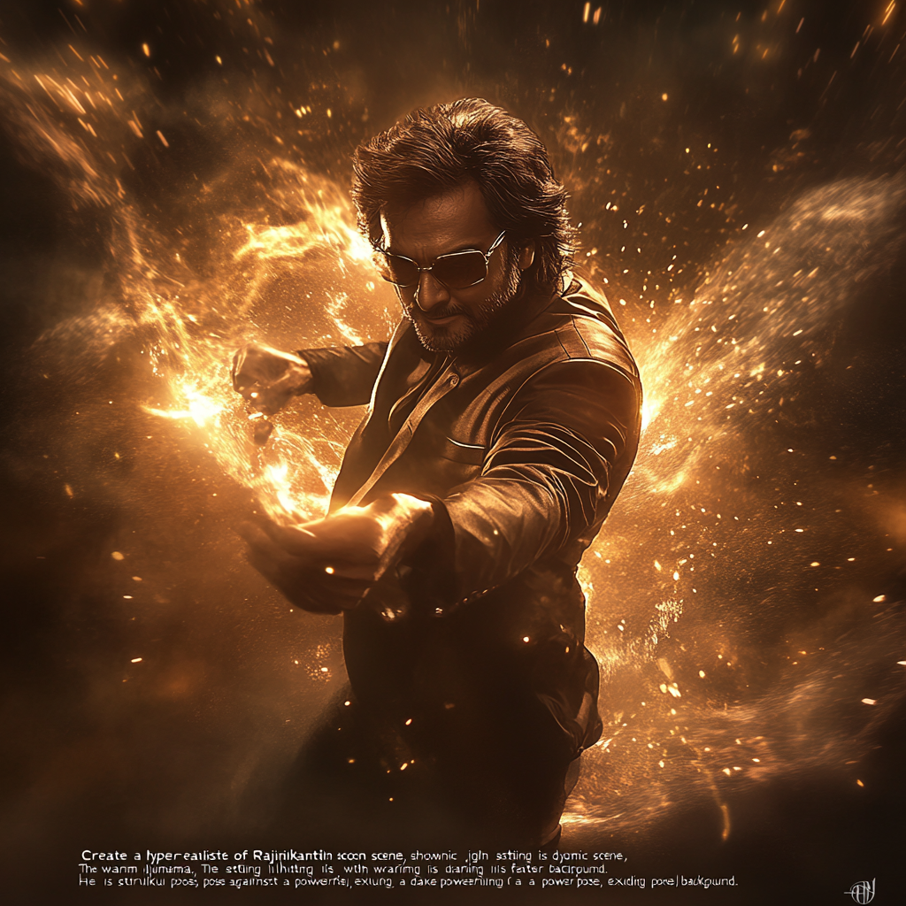 A powerful moment: Rajinikanth in dynamic action.