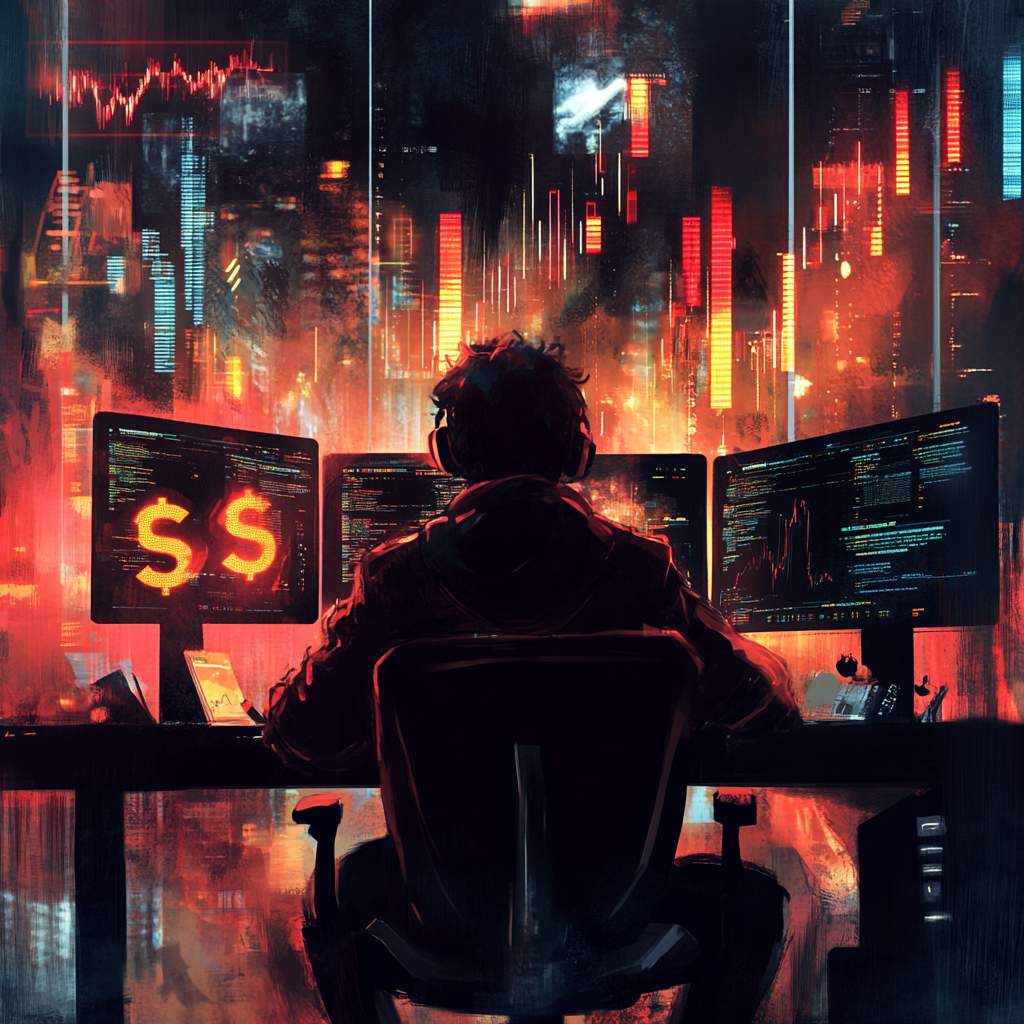 A professional coder in stylish office with money symbols