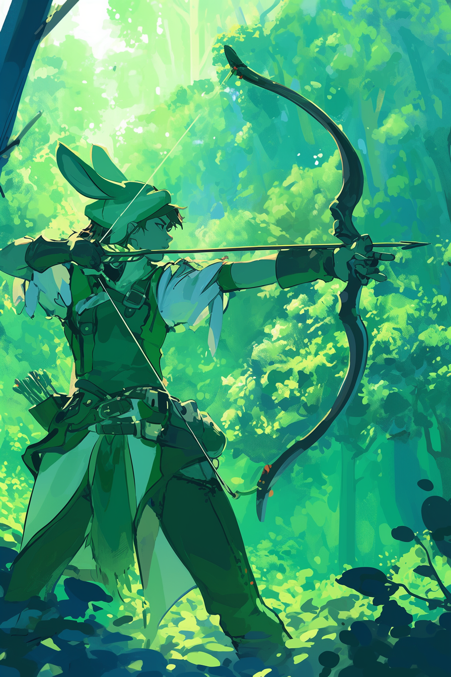 A rabbit archer in forest with green gear