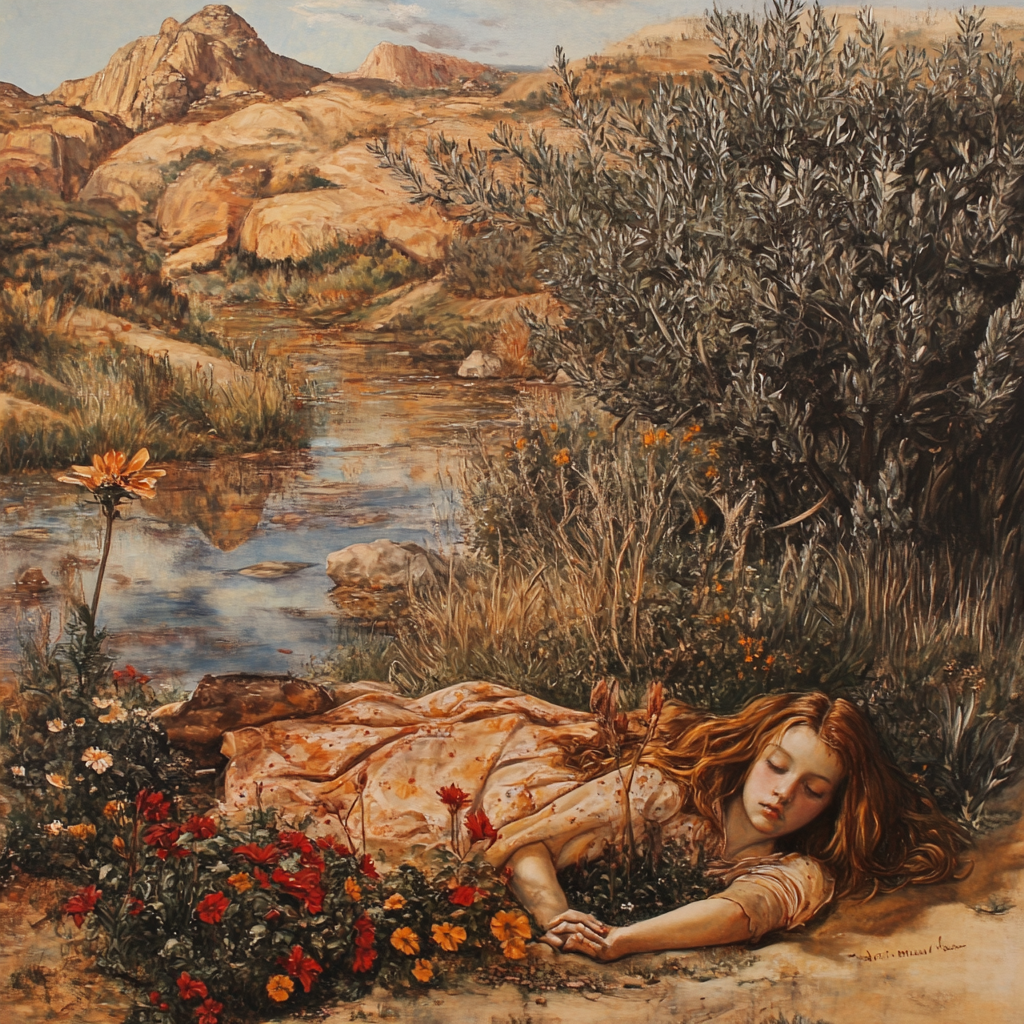 A rabbit in classical painting Ophelia by Millais