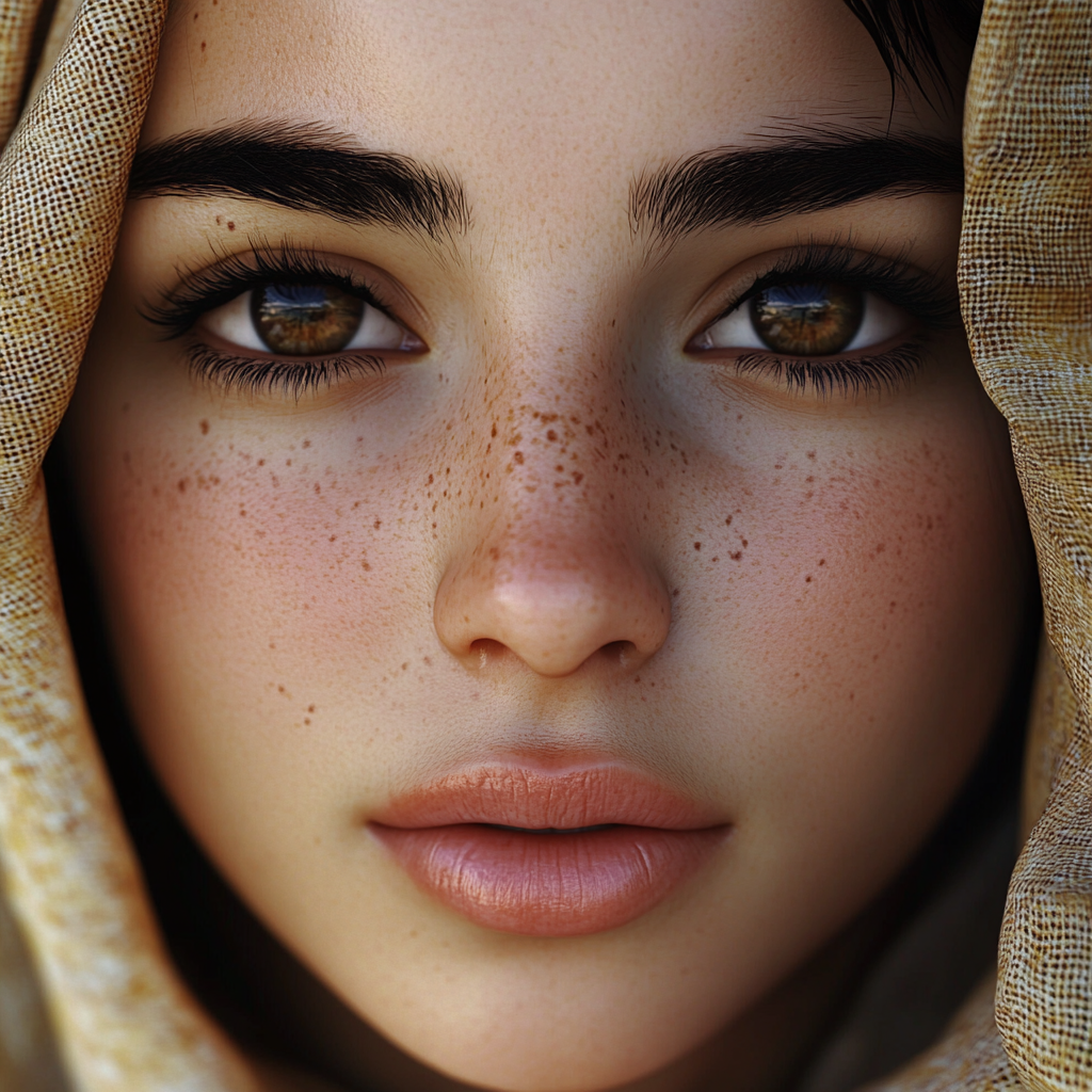 A realistic Mediterranean girl with detailed symmetrical face