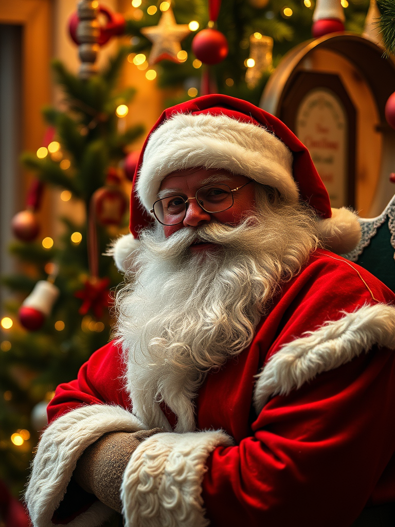 A realistic Santa enjoying vacation at the beach.