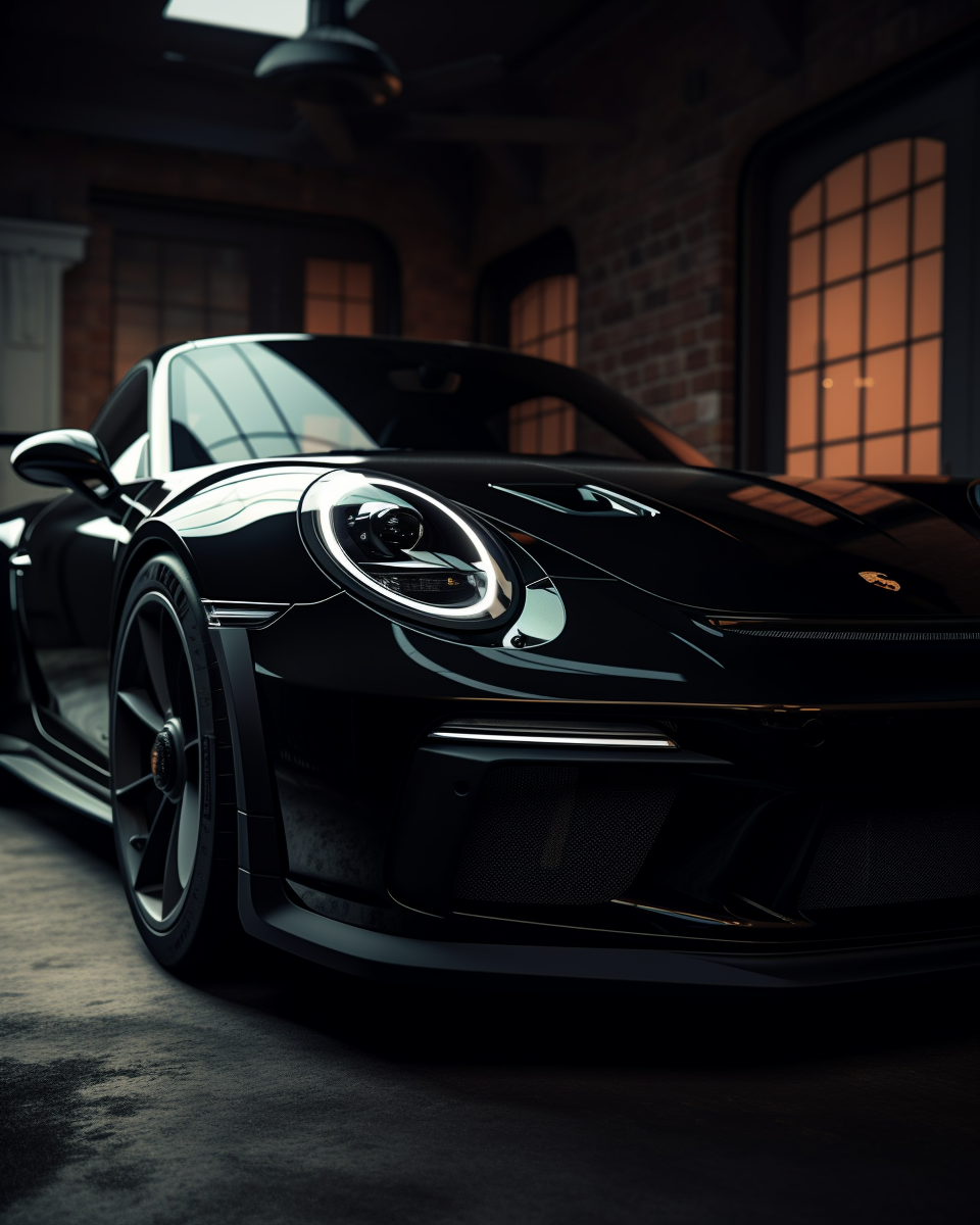 A realistic black Porsche 2023 GT3-RS side view