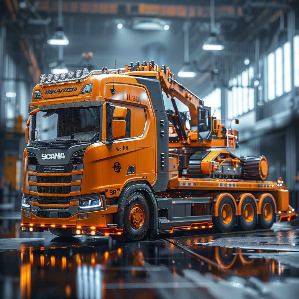 A realistic image of a truck transporting machine