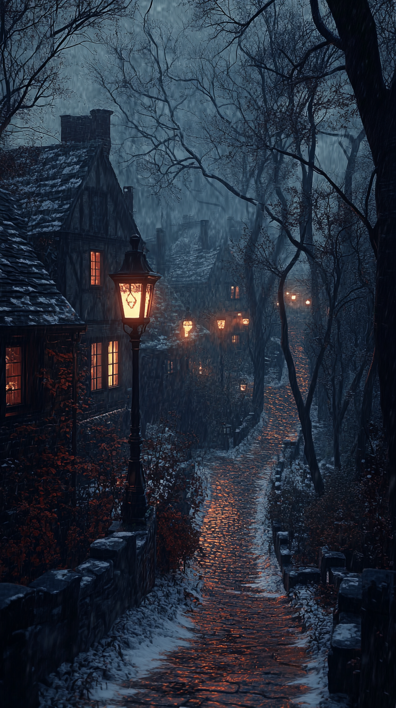 A realistic image of houses with feelings, memories, streetlights.